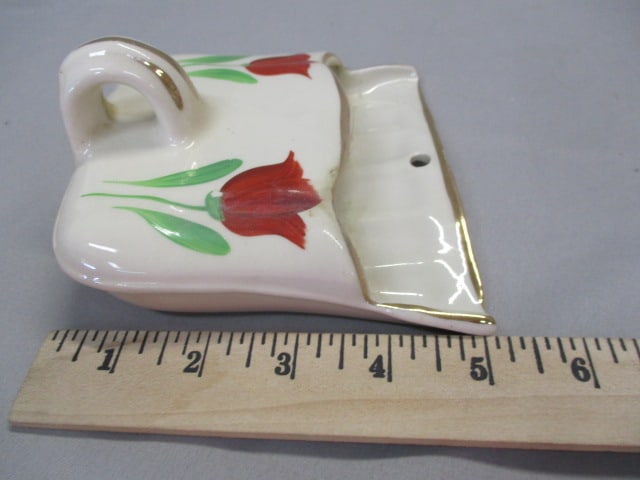Ceramic Dust Pan w/Red Tulips Wall Pocket - 5