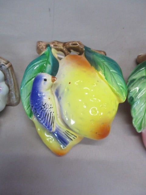 3 Vintage Ceramic Birds on Fruit Wall Pockets - 3