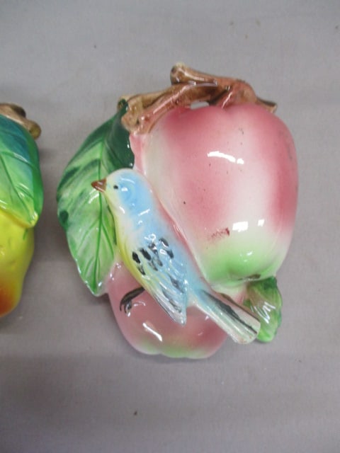 3 Vintage Ceramic Birds on Fruit Wall Pockets - 4