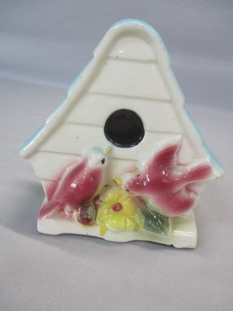 Vintage Shawnee Pottery Bird House w/Red Birds Wall Pocket/Planter (1 of 5)