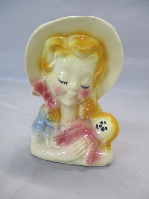 Shawnee USA 810 Girl w/Doll Wall Pocket: Has Crack on Back See All Pictures