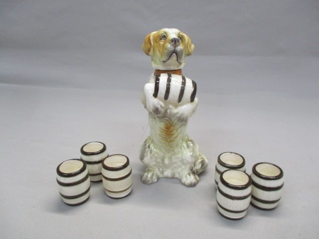 1950's Leftons Saint Bernard Decanter 7.5" and 6 Cups 2": .