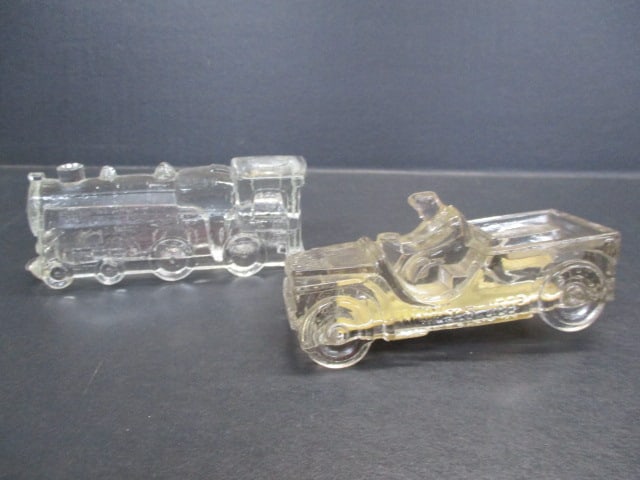 Army Jeep Glass Candy Container & Steam Engine Glass Candy Container (1 of 9)
