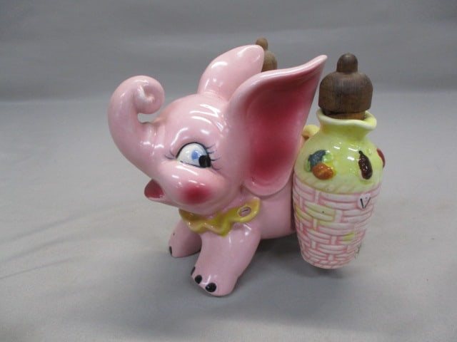 Pink Ceramic Elephant Oil & Vinegar Holder By Thames: 6.5" x 5.5"