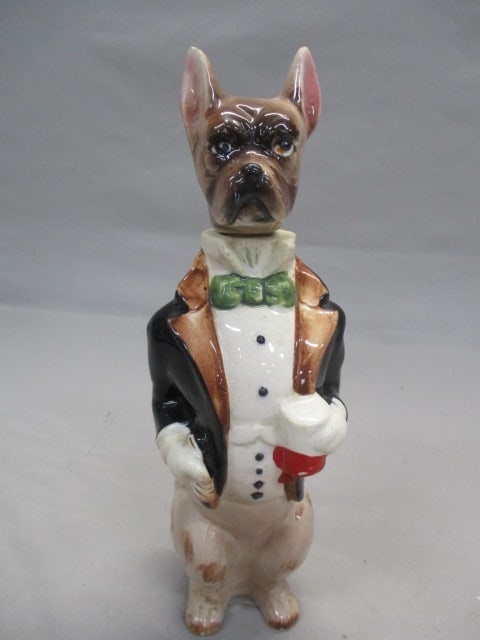 Vintage Ceramic Boxer Dog Butler Decanter: 10"