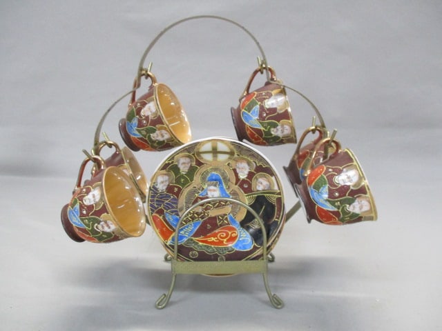 1920's Japanese Satsuma Moriage Tea Cup and Saucer Set (1 of 11)