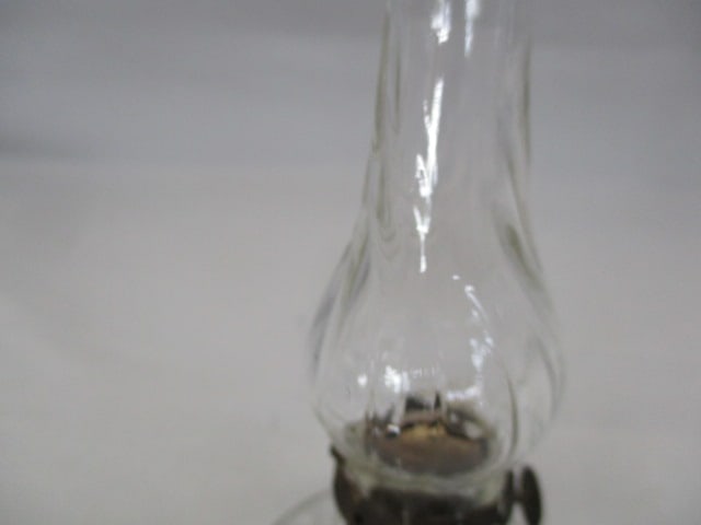 Antique Miniature Oil Lamp w/Swirl Pattern on Font and Chimney - 2