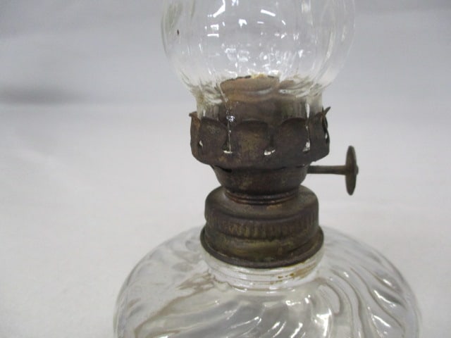 Antique Miniature Oil Lamp w/Swirl Pattern on Font and Chimney - 3