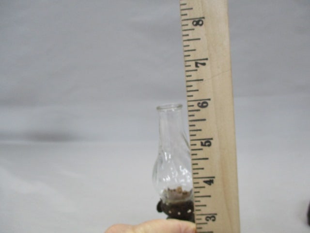 Antique Miniature Oil Lamp w/Swirl Pattern on Font and Chimney - 6