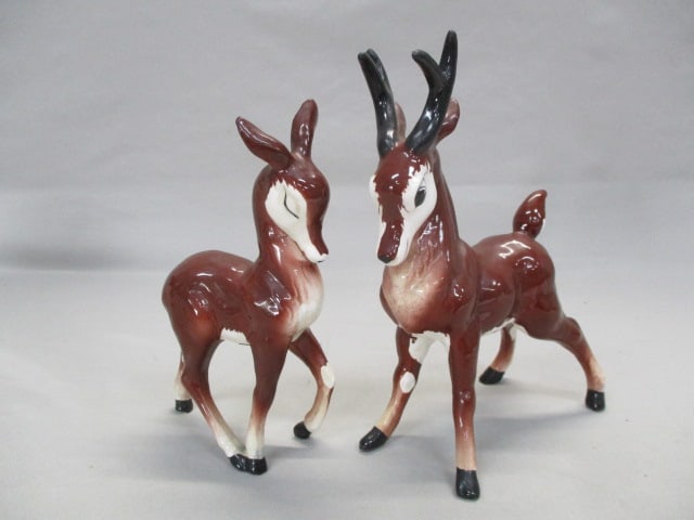 2 Ceramic Deer Figurines By Kreiss & Company: 8.5" x 7.5"