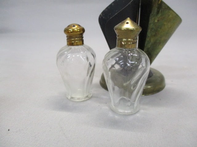Japan Souvenir Black & Gold Metal Umbrella Stand Salt & Pepper Shakers 5.5" - 2