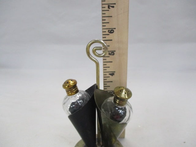 Japan Souvenir Black & Gold Metal Umbrella Stand Salt & Pepper Shakers 5.5" - 4