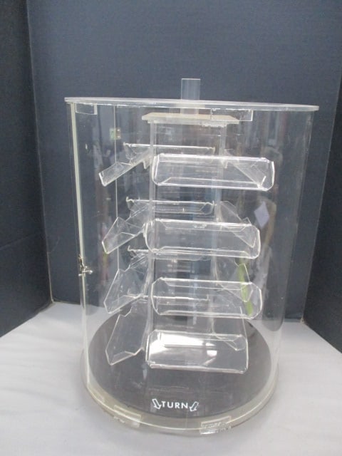 Clear Acrylic Rotating Countertop Display Case: 13" x 19.5" Top Has Crack - See All Pictures