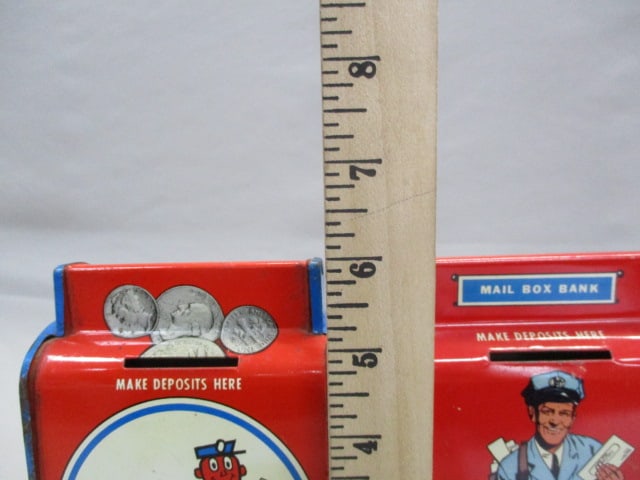 2 Vintage Tin Mailbox Banks "Mailman" & "Mr Zip" - 8
