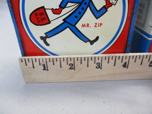 2 Vintage Tin Mailbox Banks "Mailman" & "Mr Zip" - 9