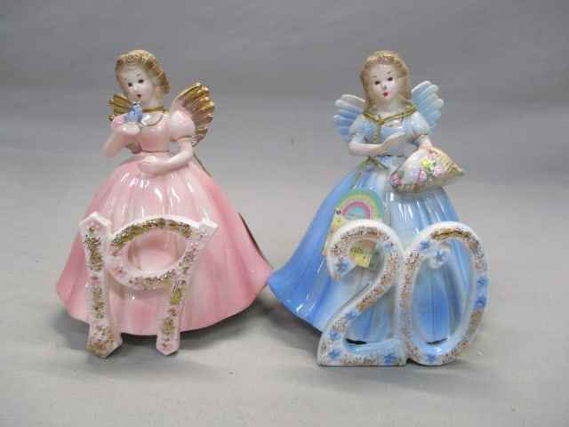 2 Josef Originals 19 & 20 Birthday Girl Figurines: 20 Figurine Number Has Been Repaired - See All Pictures