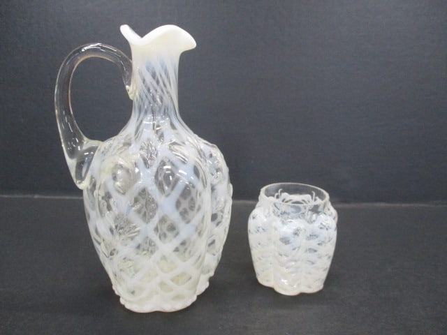 Northwood White Opalescent Glass Pitcher/Cruet 6" (1 of 7)