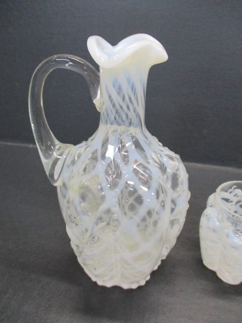 Northwood White Opalescent Glass Pitcher/Cruet 6" - 2