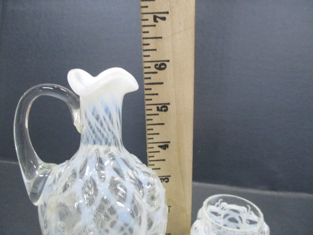 Northwood White Opalescent Glass Pitcher/Cruet 6" - 6