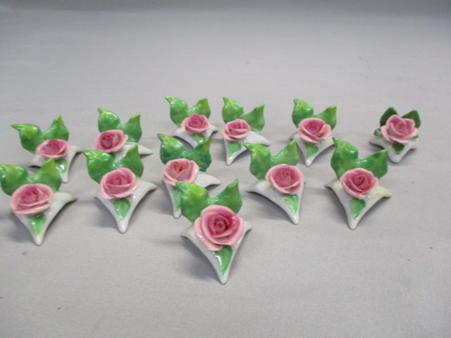 12 Pink Porcelain Flower Place Card Holders (1 of 6)