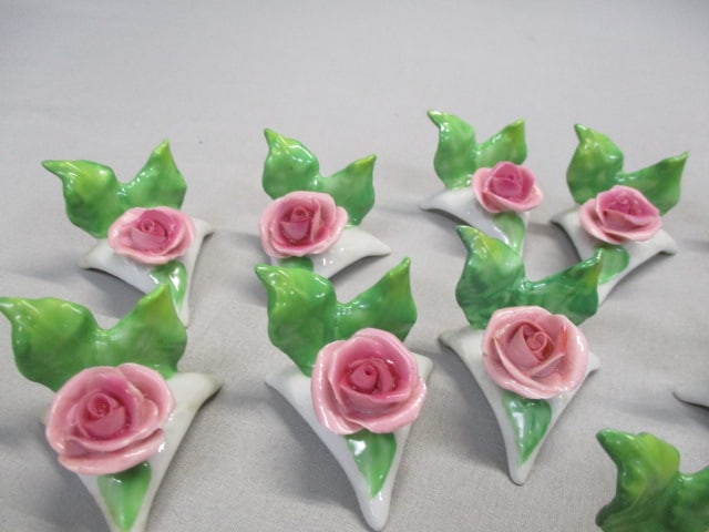 12 Pink Porcelain Flower Place Card Holders - 2