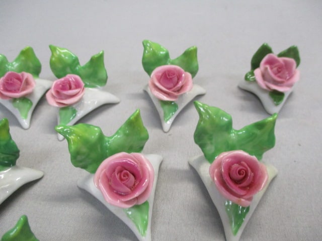 12 Pink Porcelain Flower Place Card Holders - 3