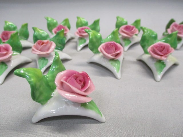 12 Pink Porcelain Flower Place Card Holders - 4