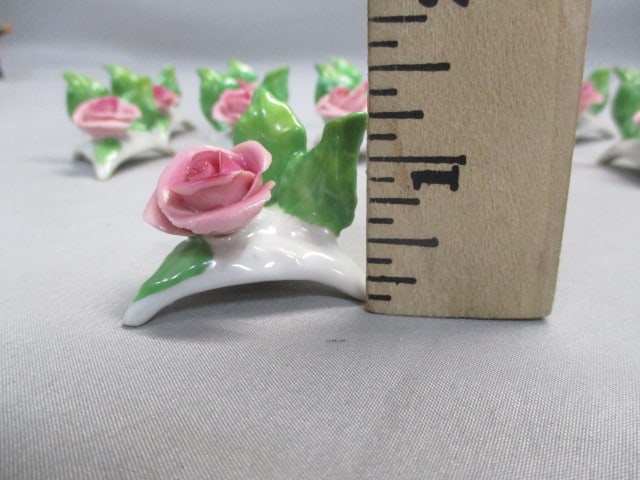12 Pink Porcelain Flower Place Card Holders - 5