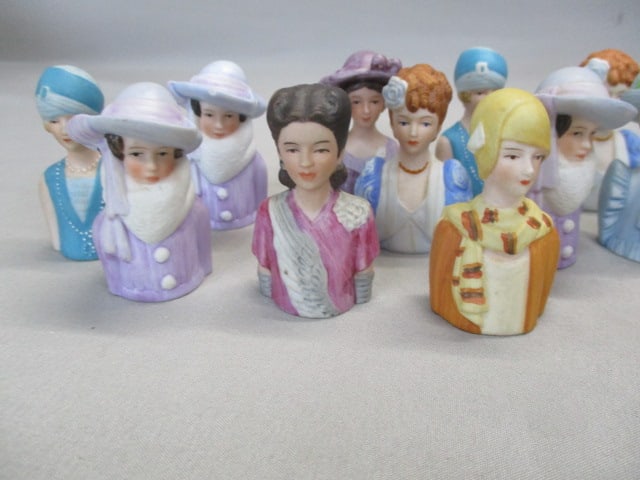 10 Porcelain Lady Head Thimbles By Avon American Fashion - 2