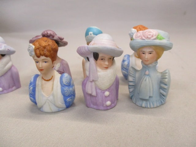 10 Porcelain Lady Head Thimbles By Avon American Fashion - 3