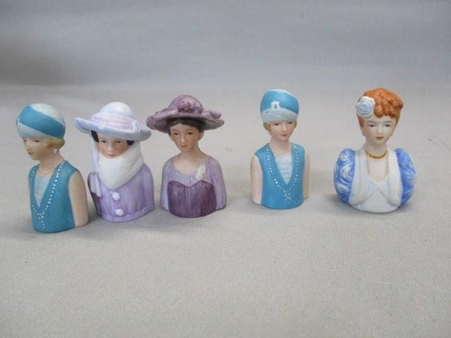 10 Porcelain Lady Head Thimbles By Avon American Fashion - 4