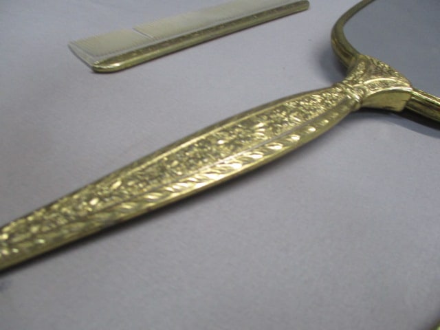 Vintage Vanity Set Mirror Tray, Brush, Comb & Hand Mirror - 9