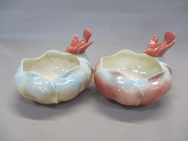 2 Royal Copley Ceramic Planter Bowls: 1 Bowl Has Crack