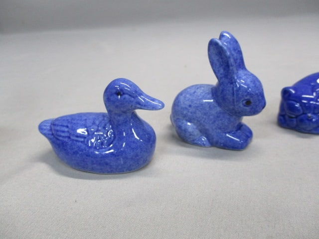 4 Enesco Blue Speckled Spongeware Miniature Animals - 2