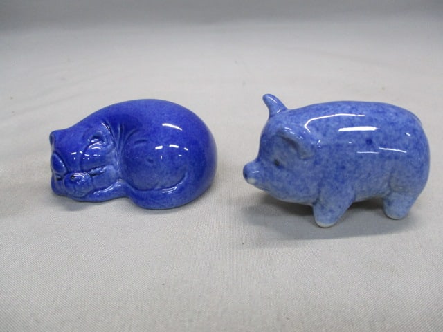 4 Enesco Blue Speckled Spongeware Miniature Animals - 3