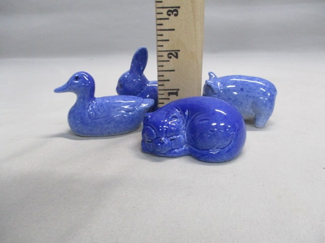 4 Enesco Blue Speckled Spongeware Miniature Animals - 5