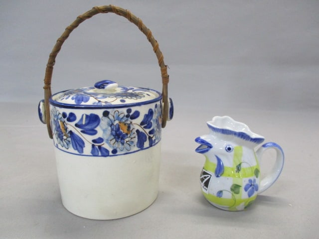 Vintage Ceramic Biscuit Jar w/Rattan Handle Made in Japan (1 of 9)