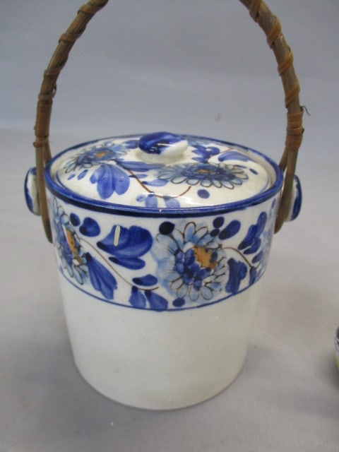 Vintage Ceramic Biscuit Jar w/Rattan Handle Made in Japan - 2