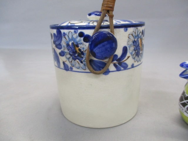 Vintage Ceramic Biscuit Jar w/Rattan Handle Made in Japan - 3