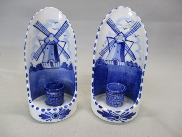 Delft Hand Painted Ceramic Candle Holder Wall Sconce: 5.5"