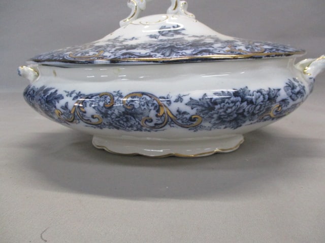 Antique English Flow Blue Lidded Tureen - 5