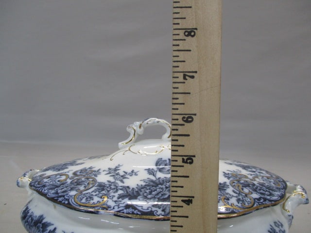 Antique English Flow Blue Lidded Tureen - 7