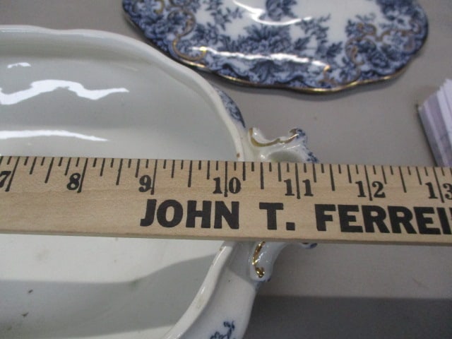 Antique English Flow Blue Lidded Tureen - 8