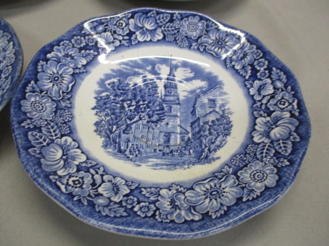 6 Liberty Blue Historic Colonial Scenes "Old North Church" Saucers - 2