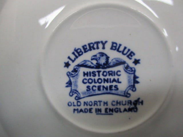 6 Liberty Blue Historic Colonial Scenes "Old North Church" Saucers - 3