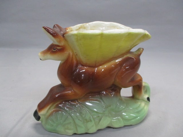 1950's MCM American Bisque Pottery Leaping Deer Planter: 7" x 5" Has Hairline Crack - See All Pictures