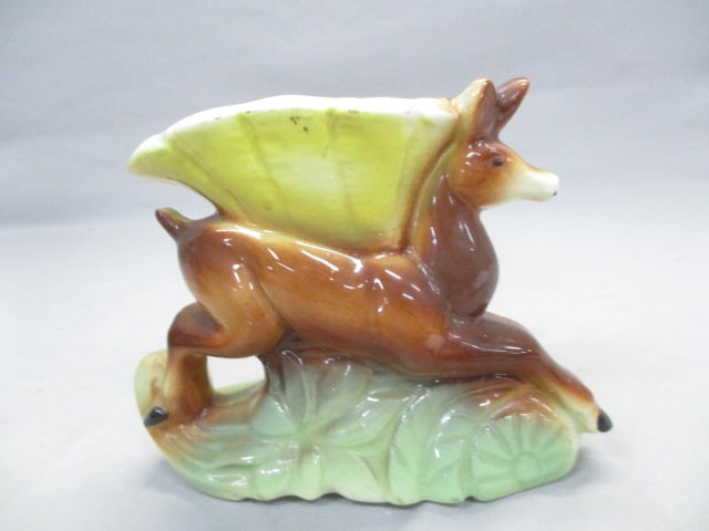 1950's MCM American Bisque Pottery Leaping Deer Planter - 2