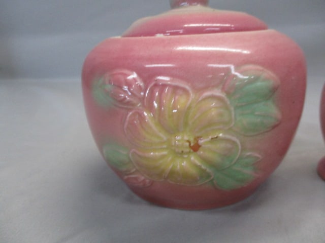 1950's Hull Pottery Sunglow Grease Jar and Salt & Pepper Shaker Set - 4