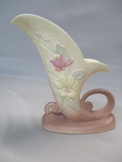 Hull Pottery Magnolia Cornucopia Vase 8.5": Has Been Repaired at Bottom - See All Pictures