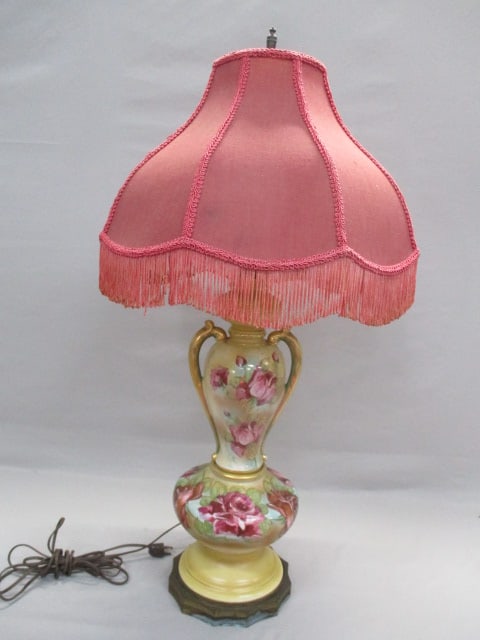 Antique Hand Painted Floral Porcelain Table Lamp w/Brass Base (1 of 7)